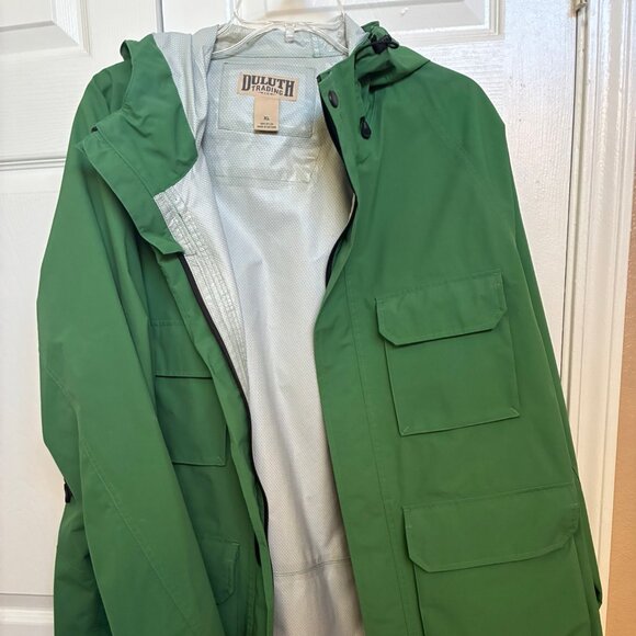 Duluth Trading Co. Men's Rain Jacket - Green Hooded Outdoor Work Coat Size XL - Picture 1 of 5